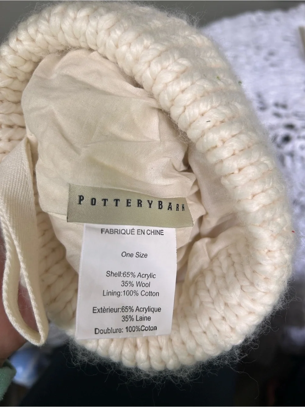 Pottery Barn Cream Chunky Knit Stocking with Folded Cuff